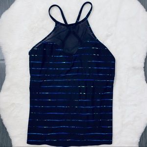 Athleta Blue Striped Mesh Tankini